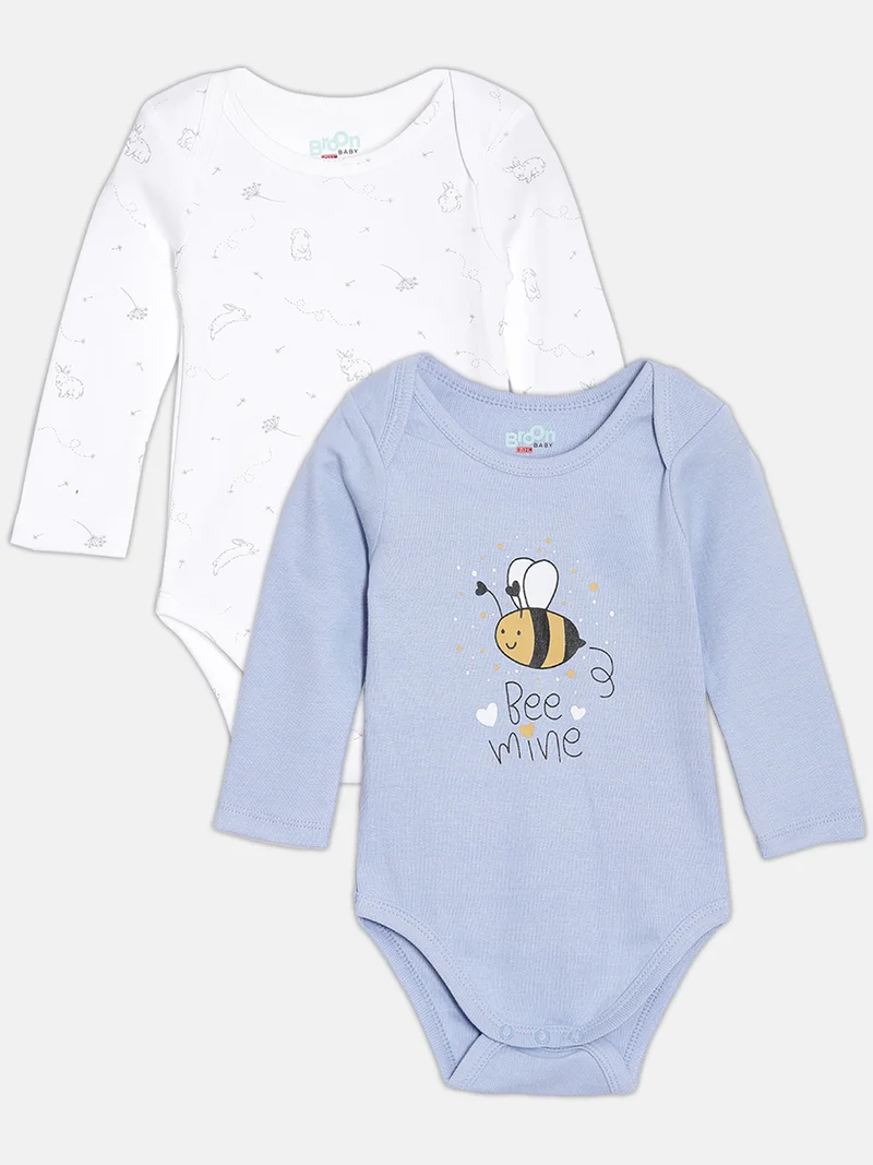 Broon Broon Infant Boys Purple and White Printed Organic Cotton Full Sleeve Bodysuit