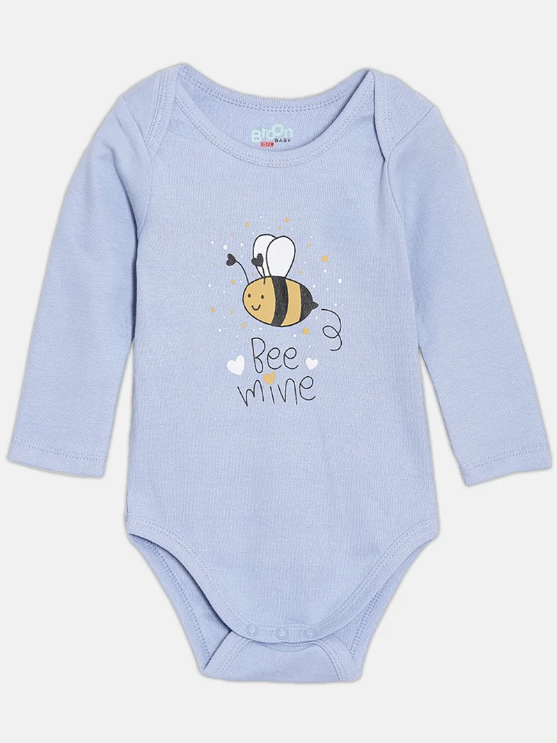Broon Broon Infant Boys Purple and White Printed Organic Cotton Full Sleeve Bodysuit