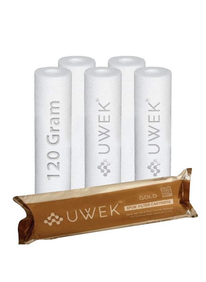 UWEK Gold High Density Spun Filter for Water Purifier, Water Filter Cartridge 10 inch 5 Micron, RO Pre Filter Cartridge, 120 gm Sediment Filter Candle Suitable for Outer Pre Filter (Pack of 6) - Image 1