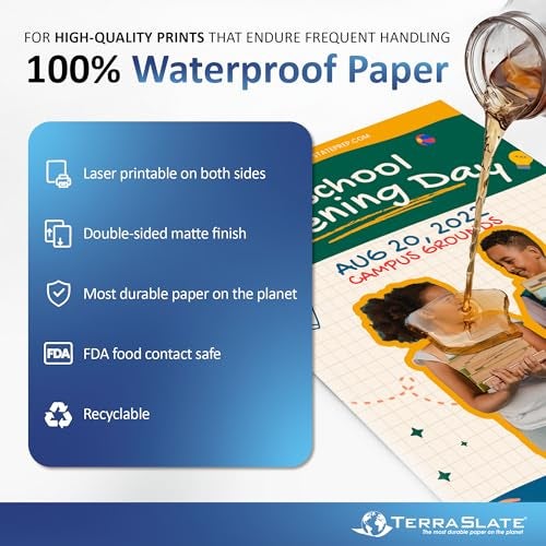 TerraSlate Waterproof Paper, Rip-Proof Paper, 50 Sheets, 5 Mil (24lb Bond), 11” x 17”, Laser Printer and Copy Machine Compatible - Image 2
