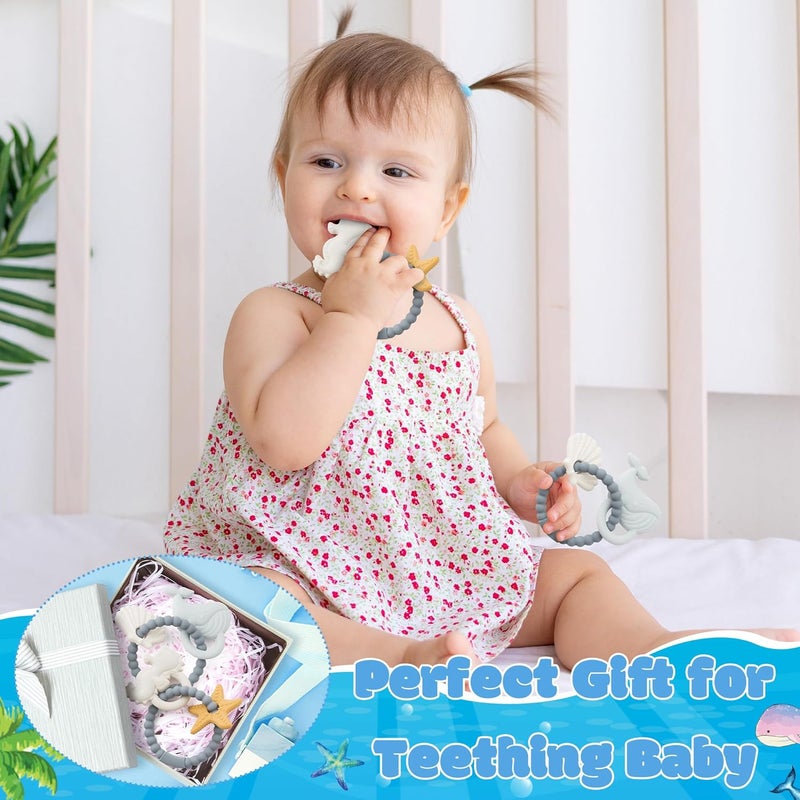 2ooya Silicone Teether Toys for Babies  2ooya 2Pcs Summer Ocean Beach Themed Teething Ring Infant Soft Teethers Toddler Teething Chew Toys for Newborn Boy and Girl Baby Shower Birthday Gifts - Image 5