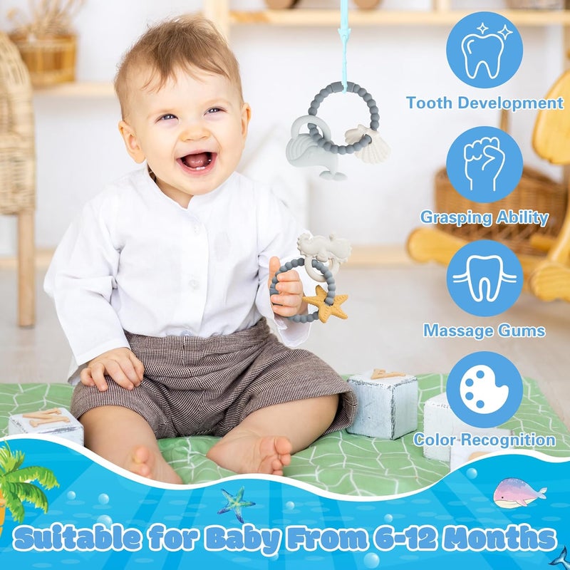 2ooya Silicone Teether Toys for Babies  2ooya 2Pcs Summer Ocean Beach Themed Teething Ring Infant Soft Teethers Toddler Teething Chew Toys for Newborn Boy and Girl Baby Shower Birthday Gifts - Image 4