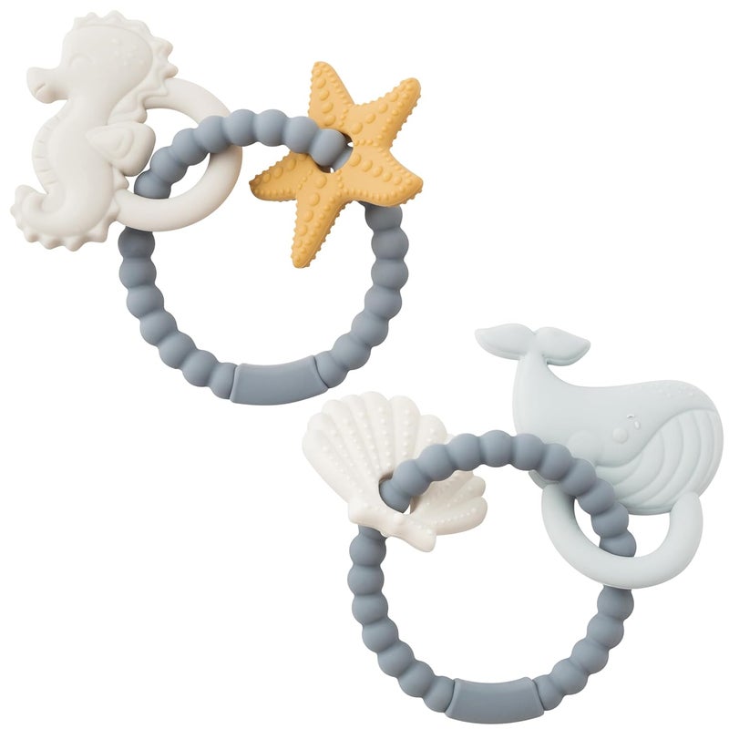 2ooya Silicone Teether Toys for Babies  2ooya 2Pcs Summer Ocean Beach Themed Teething Ring Infant Soft Teethers Toddler Teething Chew Toys for Newborn Boy and Girl Baby Shower Birthday Gifts - Image 1