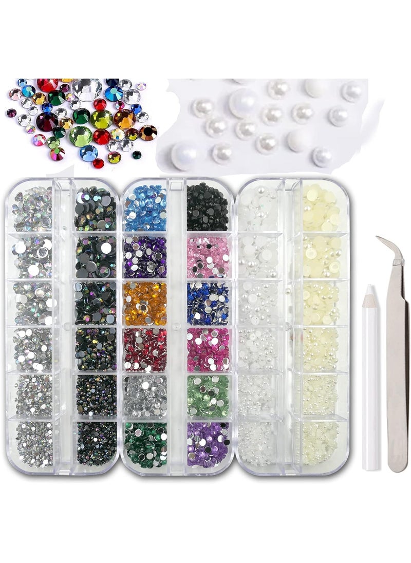 LifexTol - Rhinestones for Crafting Nail Pearls for Nail Art Flatback Pearls for Crafts Rhinestones for Nails Face with Tweezers and Picking Pen, Kit C - Image 1
