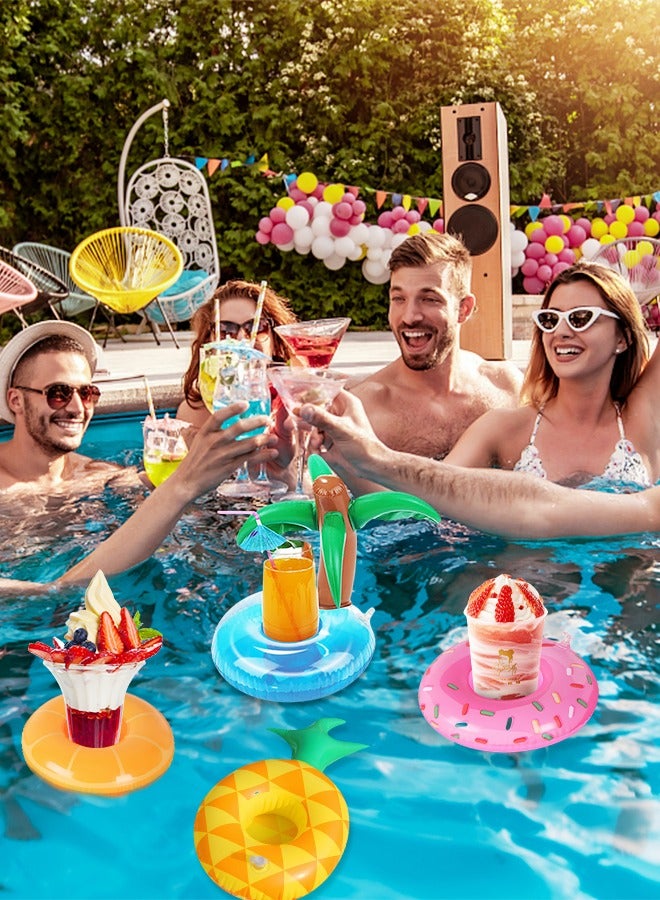 GROIC Inflatable Drink Holders 6 Pack Flamingo Plam Donut Fruit Inflatable Party Cup Holders,Party Supplies Inflatable Cup Pool Drink Holder Floats Coasters for Summer Pool Party - Image 3