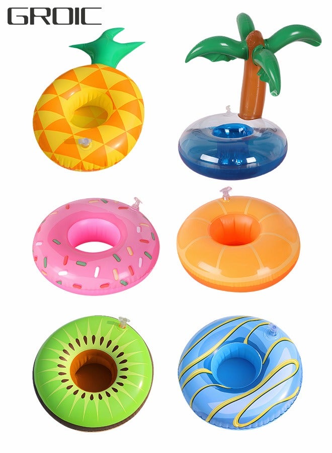 GROIC Inflatable Drink Holders 6 Pack Flamingo Plam Donut Fruit Inflatable Party Cup Holders,Party Supplies Inflatable Cup Pool Drink Holder Floats Coasters for Summer Pool Party - Image 1