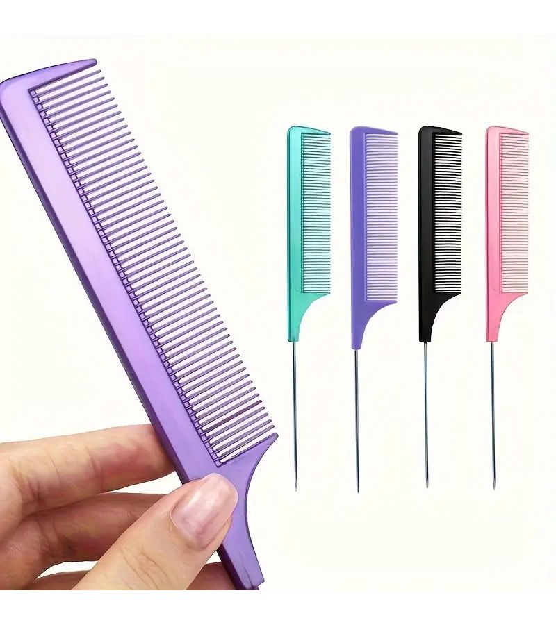 2 Pcs Heat Resistant Carbon Fiber Styling Brush And Fine Tooth Detangling Comb Set With Stainless Steel Tail And Metal Handle Suitable For Regular Hairstyles Random Color - Image 1