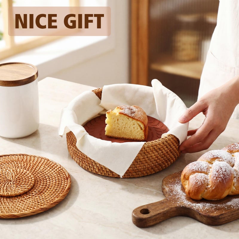 LemonRoad 3 Pcs Bread Warmer Basket with Warming Stone and Towel Sets Includes Bread Basket with Lid Clay Warmer Stones and Linen Towel for Winter Daily Camping Food Warming Housewarming Gifts - Image 5