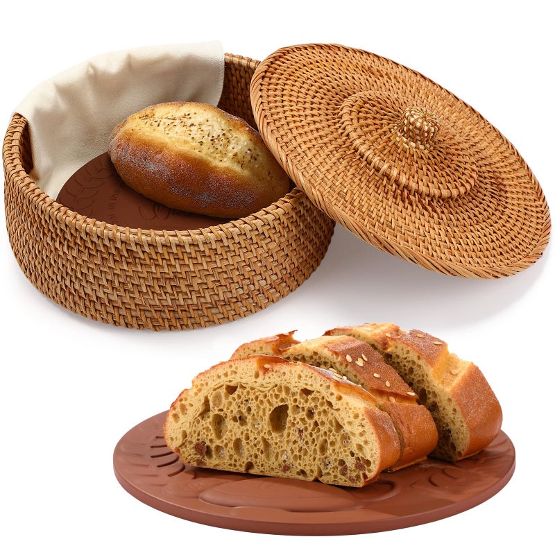 LemonRoad 3 Pcs Bread Warmer Basket with Warming Stone and Towel Sets Includes Bread Basket with Lid Clay Warmer Stones and Linen Towel for Winter Daily Camping Food Warming Housewarming Gifts - Image 1