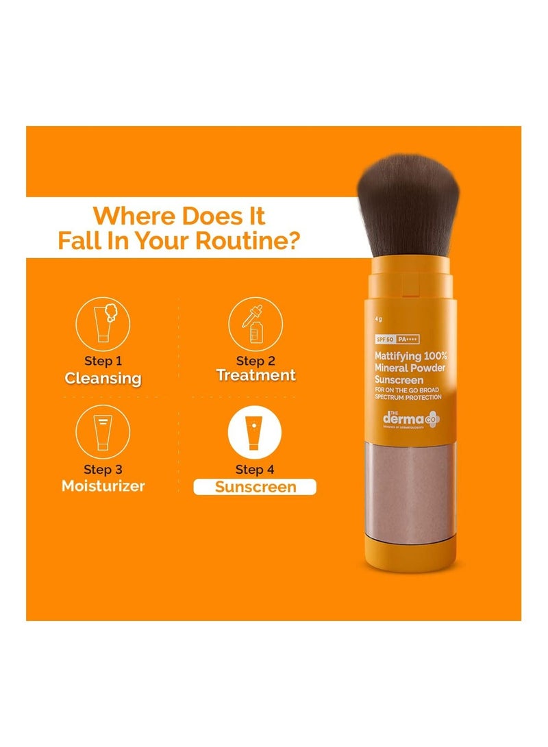 THE derma Co 100% Mineral Powder Sunscreen SPF 50 For Oily Skin With Zinc Oxide And Titanium Dioxide Absorbs Excess Oil Matte Look 4gm - Image 2