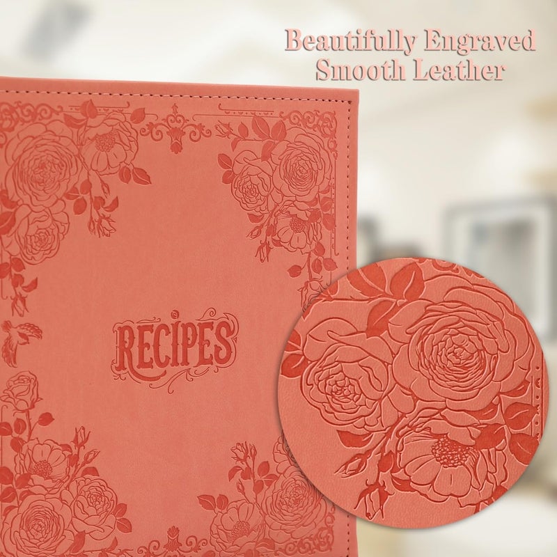 COFACE Recipe Binder – Recipe Book to Write in Your Own Recipes,8.5x9.5 Recipe Ring Binder with PU Faux Leather Cover, 4x6 Cards and Tabbed Dividers, Pink - Image 3