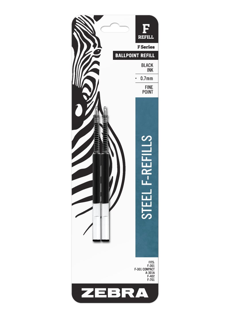 Zebra Pen Steel, F-Refill Ballpoint Ink Refills, 0.7mm Fine Point, Black Ink, Fits Zebra F-301, F-402, and F-701 Ballpoint Pens, Smooth Writing Performance, 2-Pack (85512) - Image 1