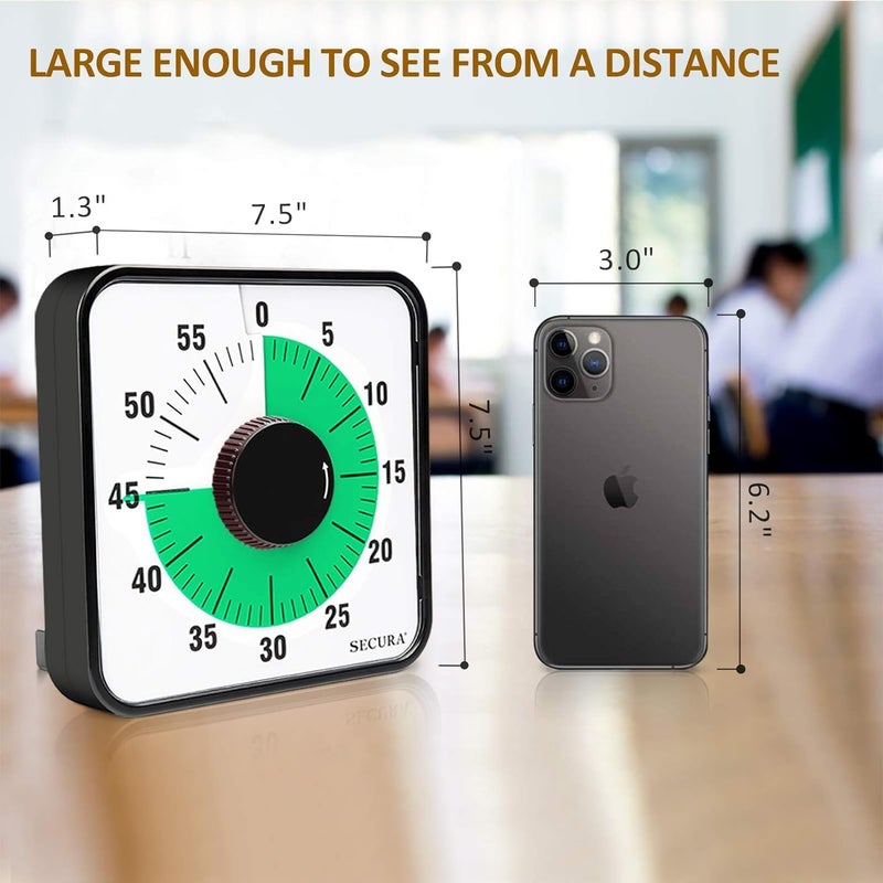 Secura 60-Minute Visual Countdown Timer, 7.5-Inch Oversize Classroom Visual Timer for Kids and Adults, Durable Mechanical Kitchen Timer Clock with Magnetic Backing (Green) - Image 4