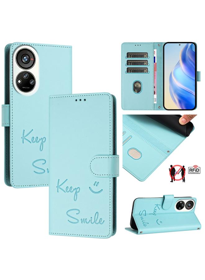 erorex Case For ZTE Blade V40s Smile Embossing RFID Leather Phone Case - Image 1