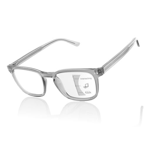 DEHOTRE Progressive Multifocus Reading Glasses No Line Bifocal Blue Light Blocking Readers for Men Metal Spring Hinge Eyeglasses Near Workspace Grey 1.25 - Image 1