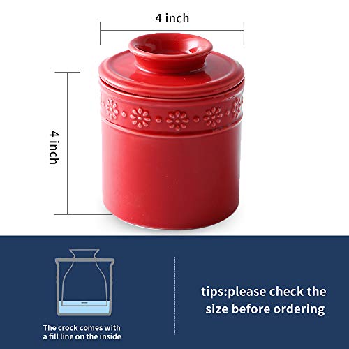 KOOV Ceramic Butter Crock, Butter Keeper for Counter, French Butter Dish Big Capacity (Red) - Image 3