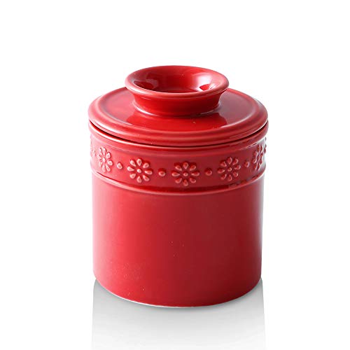 KOOV Ceramic Butter Crock, Butter Keeper for Counter, French Butter Dish Big Capacity (Red) - Image 1