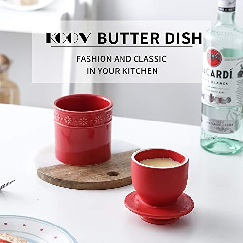 KOOV Ceramic Butter Crock, Butter Keeper for Counter, French Butter Dish Big Capacity (Red) - Image 2