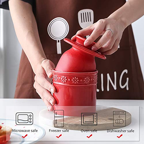 KOOV Ceramic Butter Crock, Butter Keeper for Counter, French Butter Dish Big Capacity (Red) - Image 5