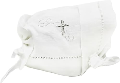 Integrity Designs Baby Linen Keepsake Cross Embroidered Handkerchief Christening/Baptism Bonnet and Gift Card with Envelope - Image 1