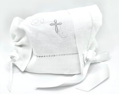 Integrity Designs Baby Linen Keepsake Cross Embroidered Handkerchief Christening/Baptism Bonnet and Gift Card with Envelope - Image 3