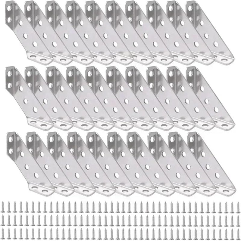 Stainless Steel Angle Brackets 30PCS with Screws for Furniture Cabinet Desk Shelves - Image 2