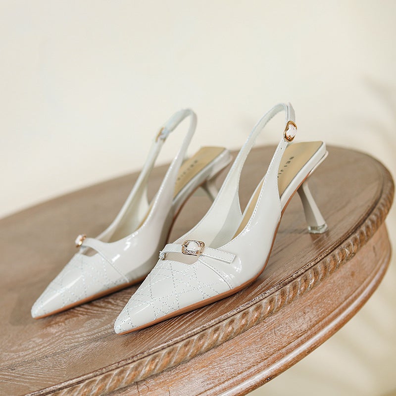 2023 Chic Pointed-Toe High Heel Sandals for Women Creamy-white 
