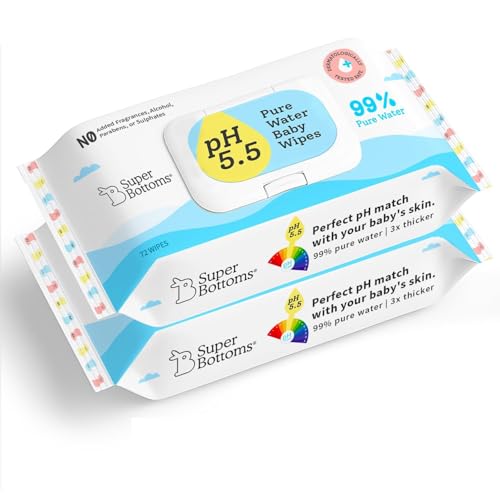 SuperBottoms 99% Pure Water Baby Wet Wipes - Skin-Friendly 5.5 pH Formula - Gentle & Biodegradable Wet Wipes for Baby - Dermatologically Tested - Thick & Durable (Pack of 2, 144 pcs) - Image 1