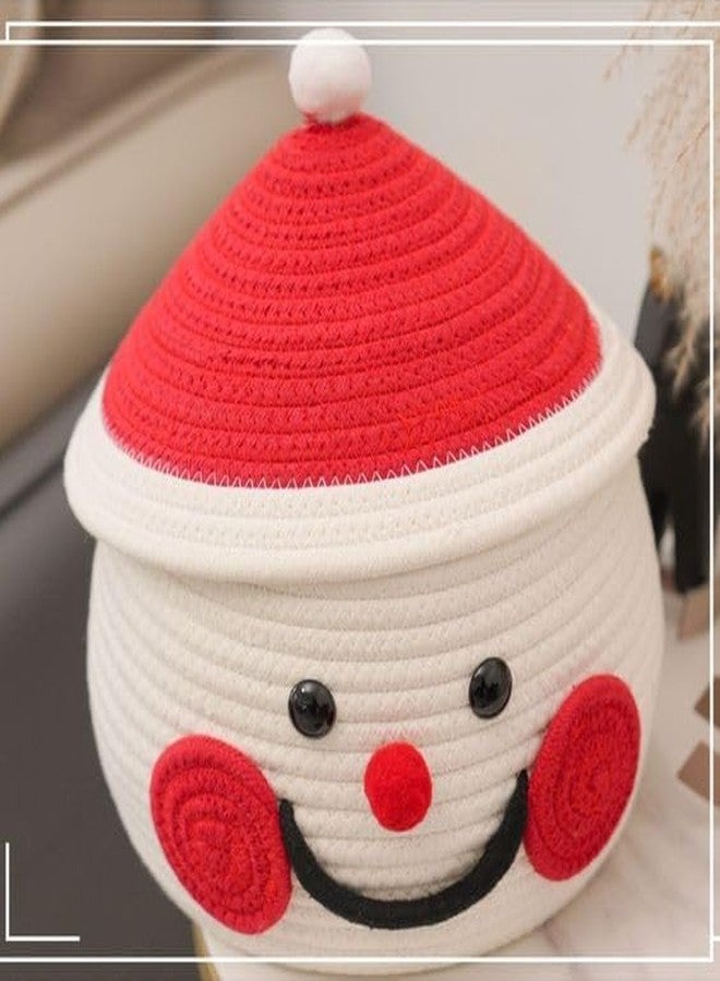 VIHS Cute Santa Handmade Jute Cotton Thread Rope Basket | Woven Storage Basket with Cap | Nursery Organizers and Storage,Kids Basket, Toy Bin, Baby Gift Basket (Red) - Image 1