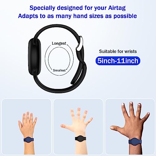 R-fun أساور R-fun المقاومة للماء لجهاز Air Tag [عبوة 2] متوافقة مع أجهزة Apple Air Tag للعثور على العناصر مع سيليكون ناعم، غلاف واقي ضد الفقدان، GPS، أزرق داكن/أسود - Image 5