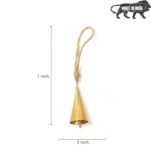 DULI Pack of 10 Rustic Mini Bell – Vintage Brass Hanging Bells for Decor & Craft (Wholesale), Wall Art, Diwali Decor, Home Decor Hanging Bells (Packof10: ConeBellswithRope) - Image 3