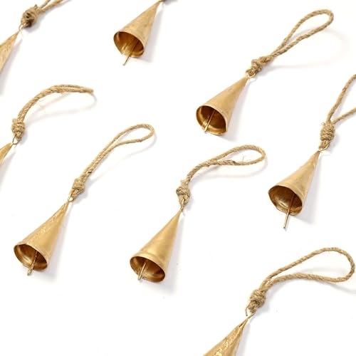 DULI Pack of 10 Rustic Mini Bell – Vintage Brass Hanging Bells for Decor & Craft (Wholesale), Wall Art, Diwali Decor, Home Decor Hanging Bells (Packof10: ConeBellswithRope) - Image 5