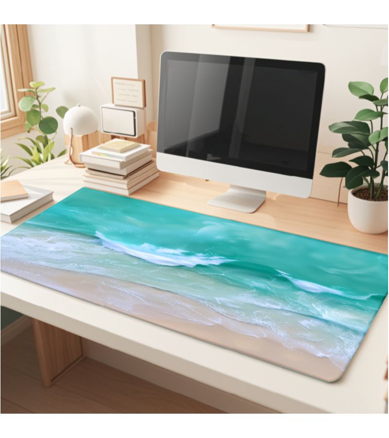 1 لوحة ماوس ولوحة مفاتيح كبيرة متميزة مقاس 31.5 × 15.75 بوصة مع تصميم مشهد شاطئ المحيط للمكتب والألعاب والدراسة - Image 5