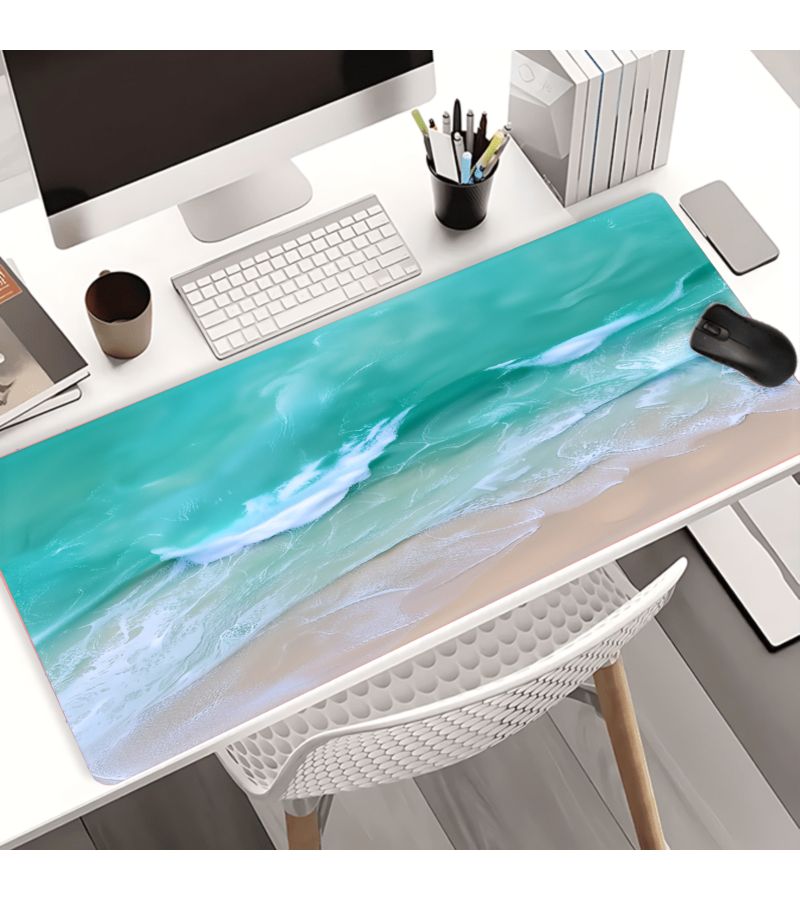 1 لوحة ماوس ولوحة مفاتيح كبيرة متميزة مقاس 31.5 × 15.75 بوصة مع تصميم مشهد شاطئ المحيط للمكتب والألعاب والدراسة - Image 2