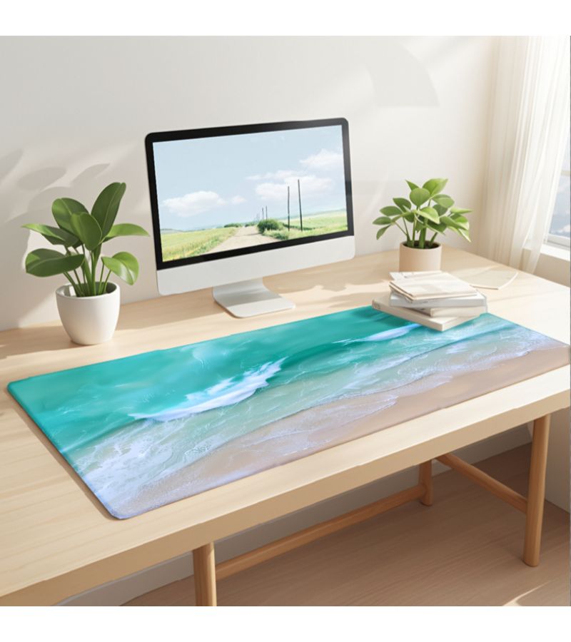 1 لوحة ماوس ولوحة مفاتيح كبيرة متميزة مقاس 31.5 × 15.75 بوصة مع تصميم مشهد شاطئ المحيط للمكتب والألعاب والدراسة - Image 4