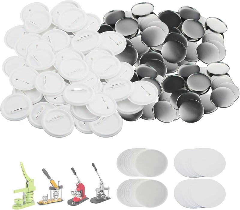 Mostme 200 Sets 58mm/2.25 inch Button Supplies Button Parts for Buttons Maker Machine 58mm, Round Badge Blank Buttons Pins, Includes Plastic Pin Back Cover, Metal Cover, Clear Film&Blank Paper - Image 1