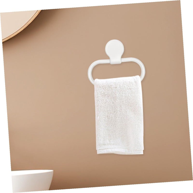 Self Adhesive Towel Ring Holder No Drill Installation White 2 Pack Wall Mounted Bathroom - Image 4