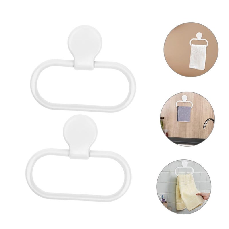 Self Adhesive Towel Ring Holder No Drill Installation White 2 Pack Wall Mounted Bathroom - Image 3