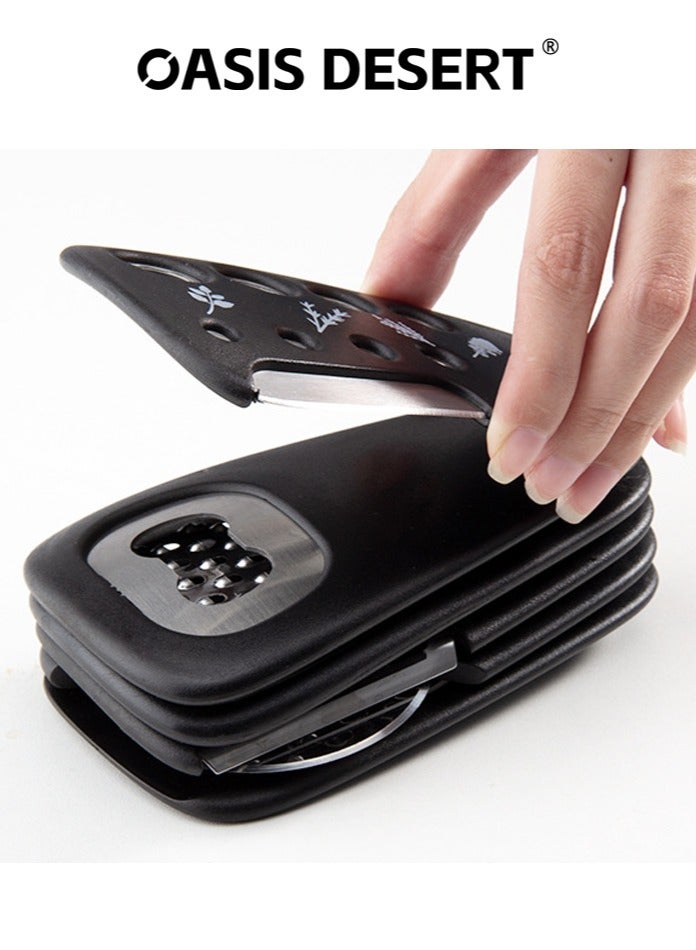 صحراء الواحة مجموعة أدوات المطبخ، 6 قطع، أدوات طهي موفرة للمساحة، ملحقات مطبخ - مقشرة فواكه/خضراوات، مبشرة جبن/شوكولاتة، فتاحة زجاجات، قطاعة بيتزا، ثوم/زنجبيل، تقطيع الخضراوات (أسود) - Image 3