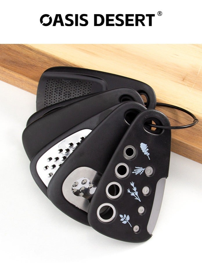 صحراء الواحة مجموعة أدوات المطبخ، 6 قطع، أدوات طهي موفرة للمساحة، ملحقات مطبخ - مقشرة فواكه/خضراوات، مبشرة جبن/شوكولاتة، فتاحة زجاجات، قطاعة بيتزا، ثوم/زنجبيل، تقطيع الخضراوات (أسود) - Image 4