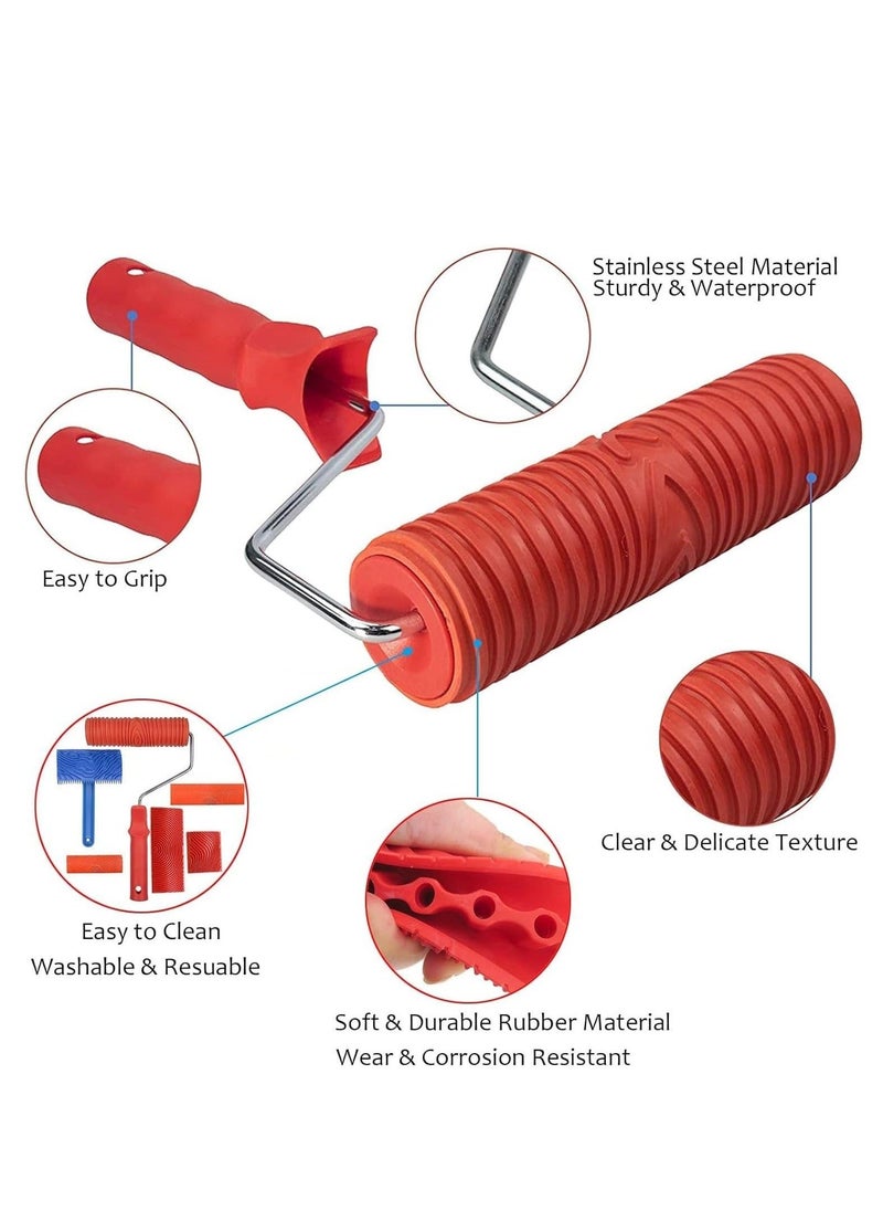 Paint Roller Set, Wood Graining Tool Set, 6pcs Wood Grain Roller Painting Tool with Handle DIY Rubber Graining Tool for DIY Wall Art and Decoration - Image 3