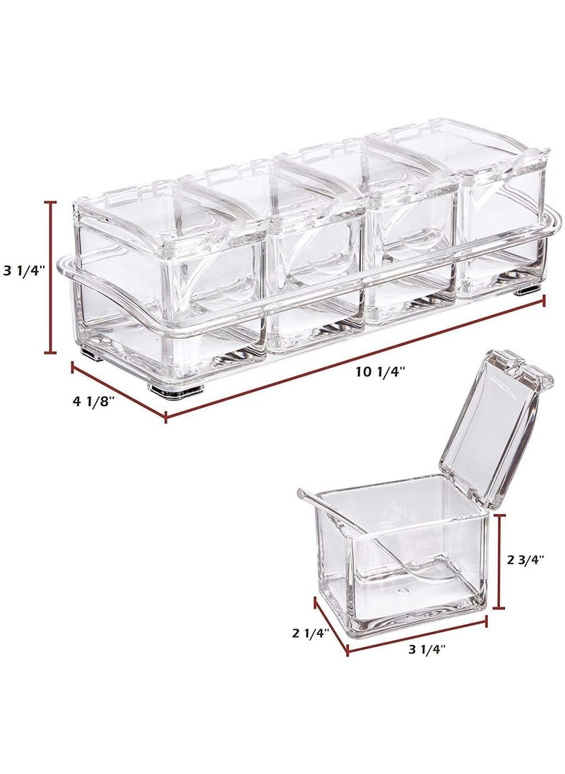 SAJAG SAJAG Acrylic Home Kitchen 4 Grid Acrylic Seasoning Spice Box Kit with Spoon Kitchen Masala Storage Box Container Seasoning Organizers Jars Transparent  - Image 4