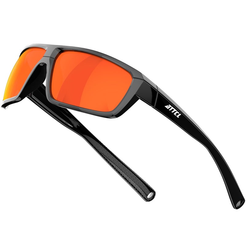 ATTCL Polarized Wrap Sunglasses For Men - Fishing Sports Glasses UV Protection 5001 Black+Red/mirrored - Image 1