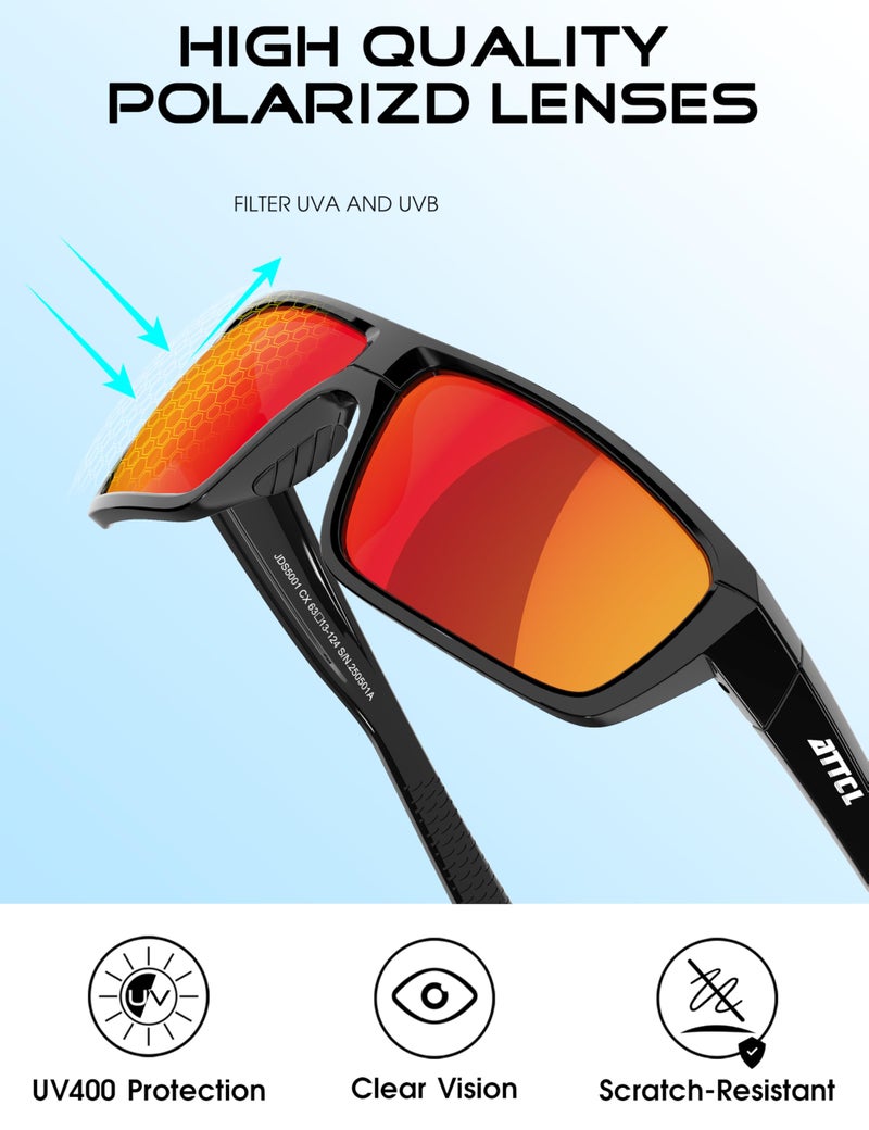 ATTCL Polarized Wrap Sunglasses For Men - Fishing Sports Glasses UV Protection 5001 Black+Red/mirrored - Image 4