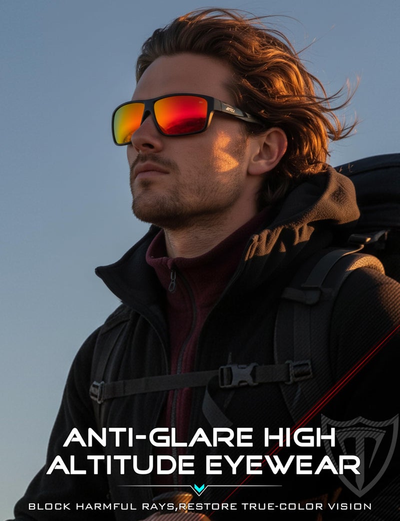 ATTCL Polarized Wrap Sunglasses For Men - Fishing Sports Glasses UV Protection 5001 Black+Red/mirrored - Image 3
