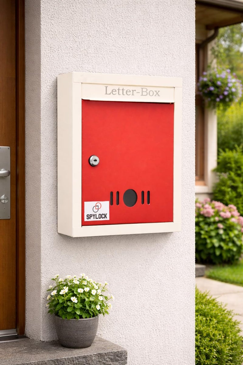 SPYLOCK Metal Mail Box Letter Box for Home and Gate Office Wall Mount Box Red & ivery Size (11 * 9 * 3 inch) - Image 3