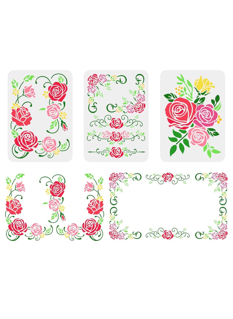 FINGERINSPIRE FINGERINSPIRE 3PCS Rose Flowers Vine Painting Stencil 11.7x8.3 inch Hollow Out Floral Rose Craft Stencils Reusable Border Lace Decoration Plant Leaves Stencil for Wall, Tiles, Furniture, Scrapbook 