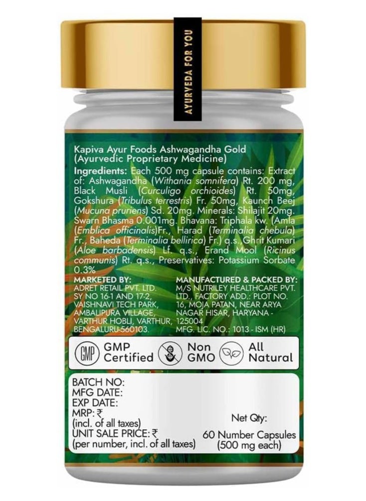 Kapiva - Ashwagandha Gold Capsules, Helps Stress Management, Improve Energy, Stamina For Men And Women 60 Capsules - Image 1