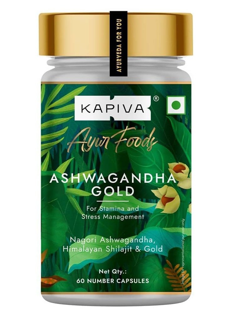 Kapiva - Ashwagandha Gold Capsules, Helps Stress Management, Improve Energy, Stamina For Men And Women 60 Capsules - Image 1