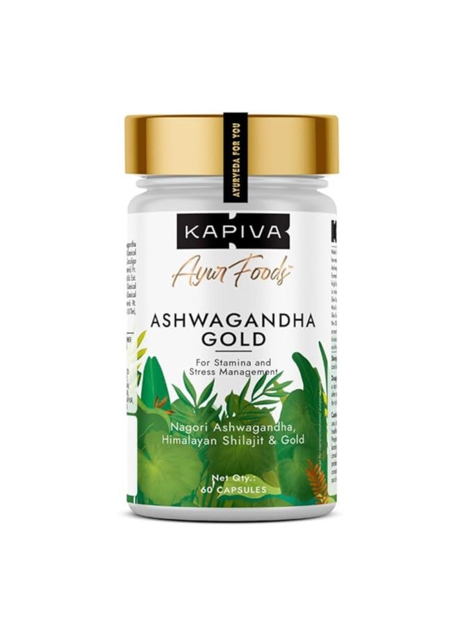 Kapiva Ashwagandha Gold Capsules, Helps Stress Management, Improve Energy, Stamina For Men And Women 60 Capsules  - Image 1
